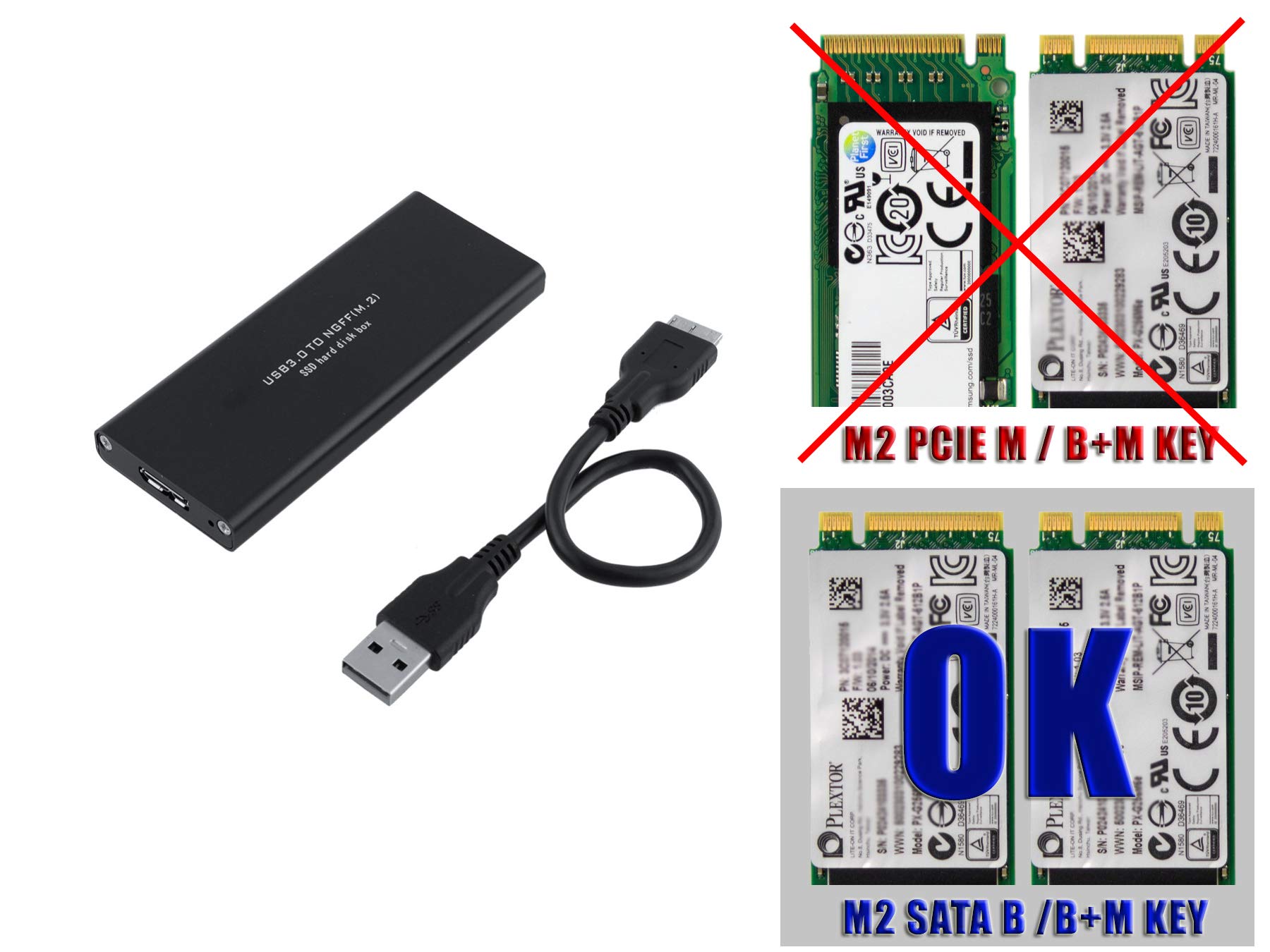 KALEA-INFORMATIQUE M2 to USB3 enclosure for SATA B Key M.2 NGFF SSDs