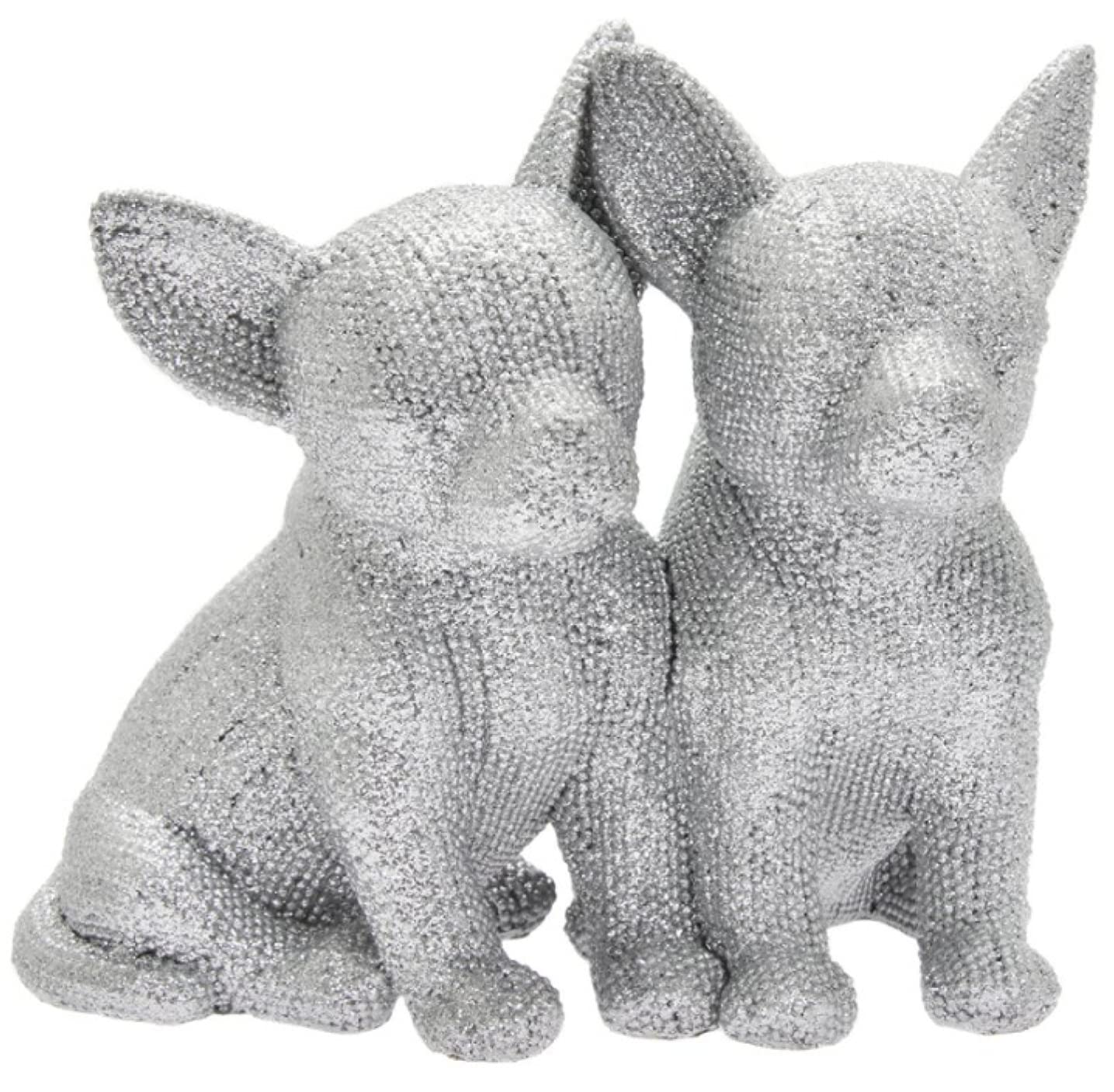 Lesser & Pavey Two Chihuahuas silver glitter diamante ornament figure decoration Dog lover gift