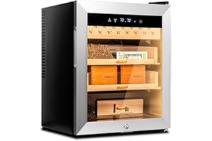 Woodronic Cigar Humidor Cooler for 300 Cigars, Temperature and Humidity Control System, 50L Electric Humidor Box with Spanish Cedar Shelves and Drawers, Lock and Keys, Gift for Men