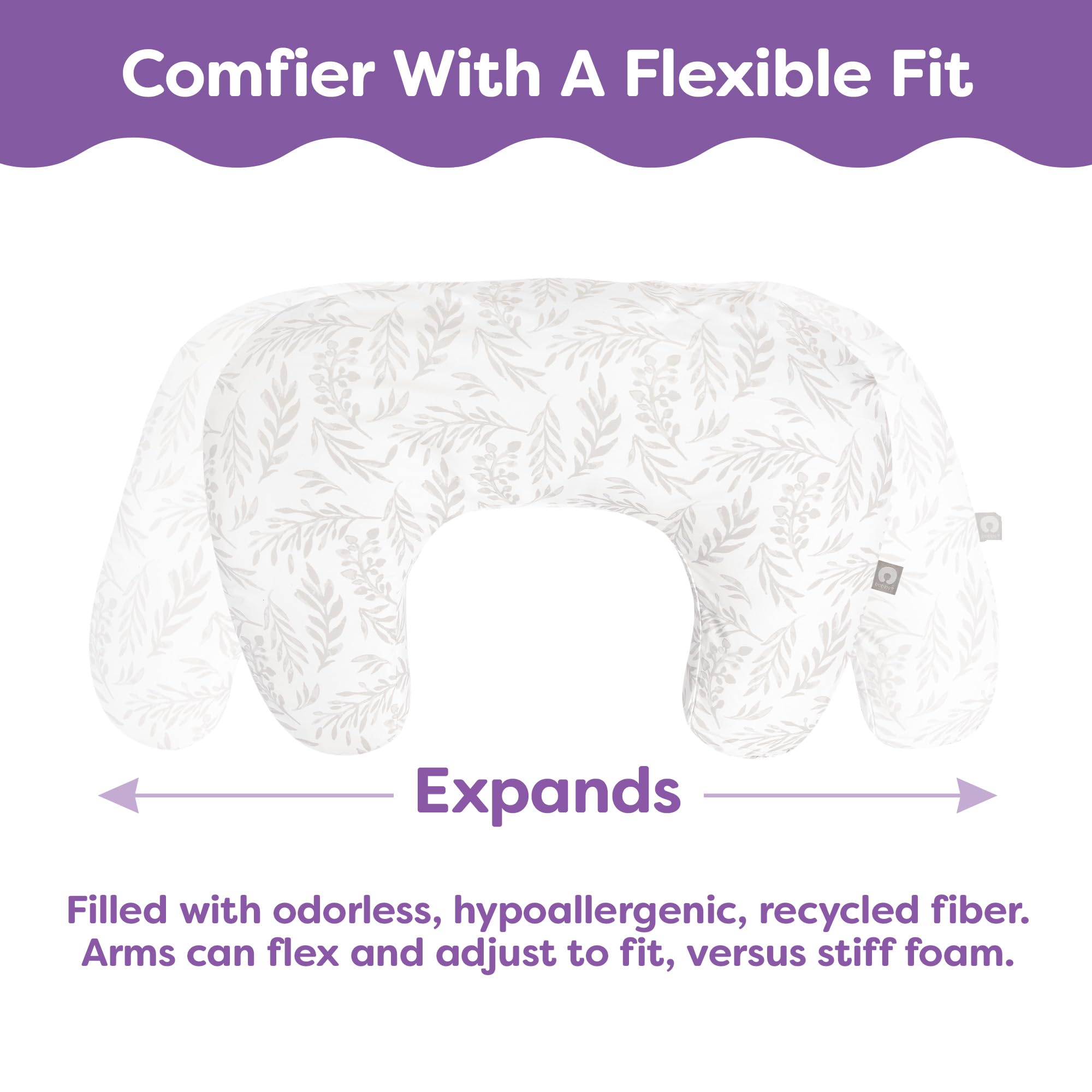 Boppy Nursing Pillow - Ergonomic Bottle & Breastfeeding Pillow with High, Firm, Large Area, Water-Repellent Cushion with Washable Cover; Baby Safety Alliance Verified - Gray Gentle Leaves