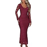 Ekaliy Women Bodycon Maxi Dress Floral Lace Elegant Flare Sleeve Fitted Formal Wedding Guest Cocktail Dresses