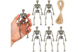 FINGOOO Small Skeleton Figurine 6 Inches,6 Pieces Plastic Skeletons Mini Poseable Skeleton Toy for Crafts Halloween Decoration (Make-Old)