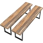 59" Farmhouse Dining Bench Pair 2, Wooden Bench Seat Kitchen Table, Brown | STHOUYN Benches Indoor for , Sturdy Wood Frame, Easy Assembly, Space Saving, Bed Bench, Shoe Bench, Entryway Use