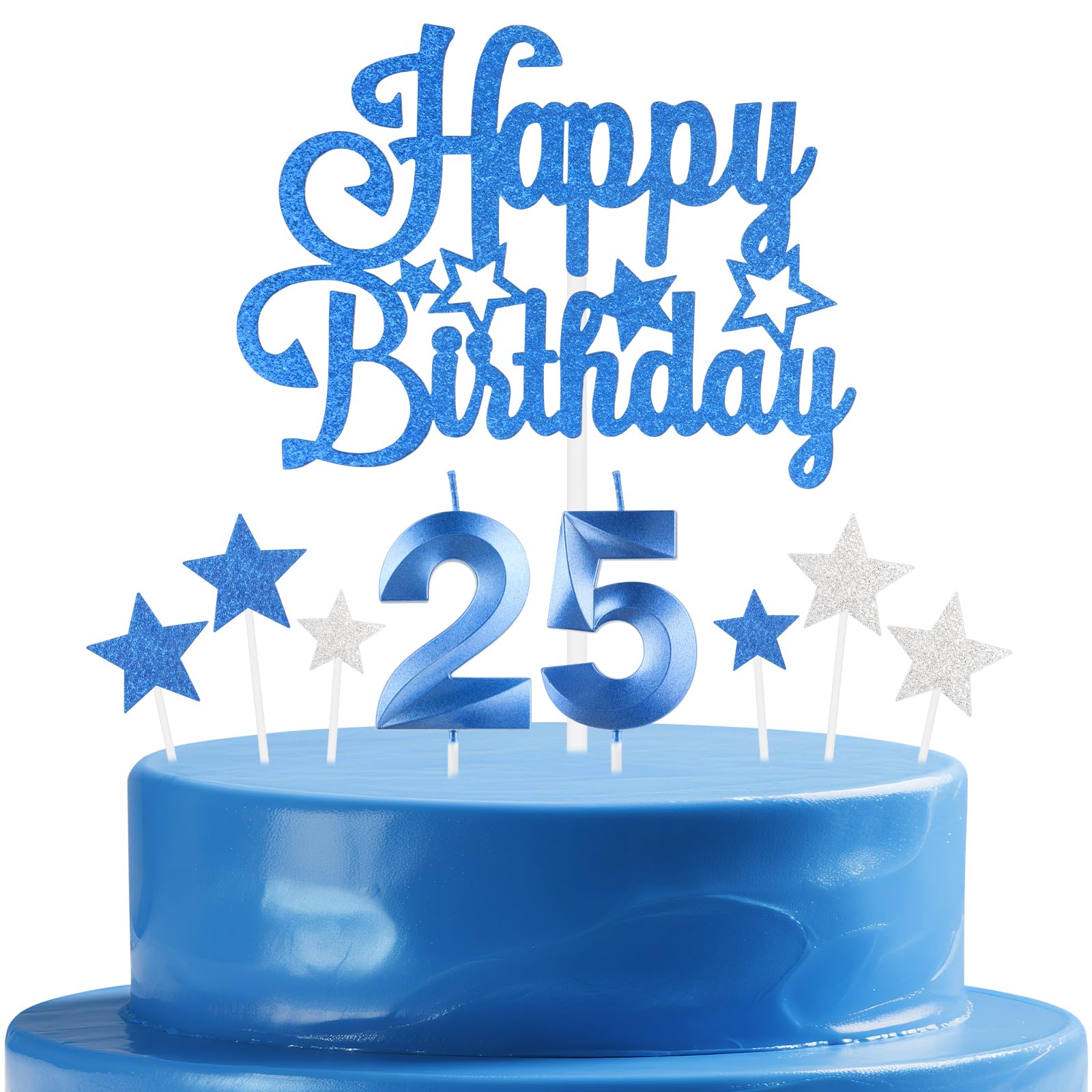 mciskin Royal Blue Birthday Candles Set,Girl Boy 25th Birthday Decorations,Number 25 Candle for Cake,Royal Blue Candles Cake Toppers with Star for Girls Boys Birthday Party Anniversary Decorations