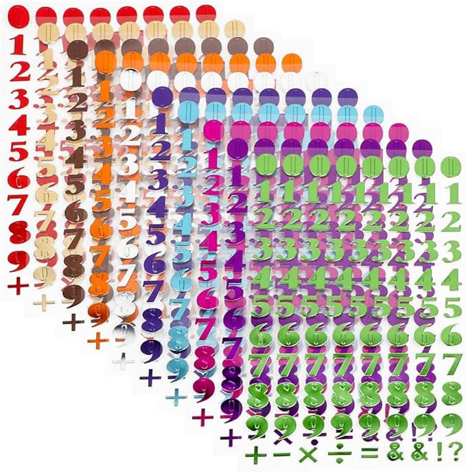 VINFUTUR 10 Colors Number Stickers Self Adhesive 09 Number Stickers Colorful Shiny Number