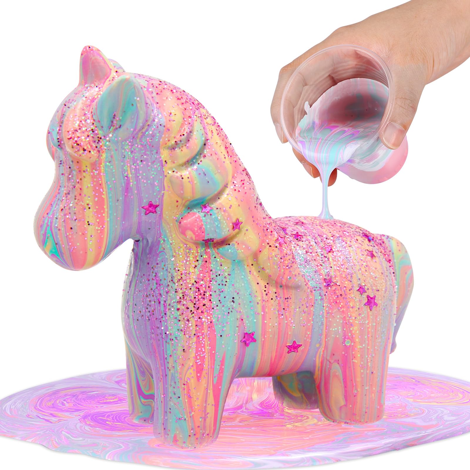 LAOESE Unicorns Paint Pouring Art Kit - DIY Craft for Kids Age 6-12, Arts and Crafts Kit for Girls & Boys, Toys Girls Boy Easter Birthday Gift Ages 4 5 6 7 8 9 10 11 12+