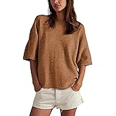 Yeokou Women Short Sleeve Sweaters Casual Oversized Crewneck Soft Knit Pullover Spring Summer Lightweight Sweater Top