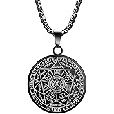 Yaumatea Seven Archangels Pendant Necklace For Men Women Protection Amulet Archangel Michael Coin Pendant Necklace Gabriel Uriel Spiritual Stainless Steel Medal Necklace 24 inches
