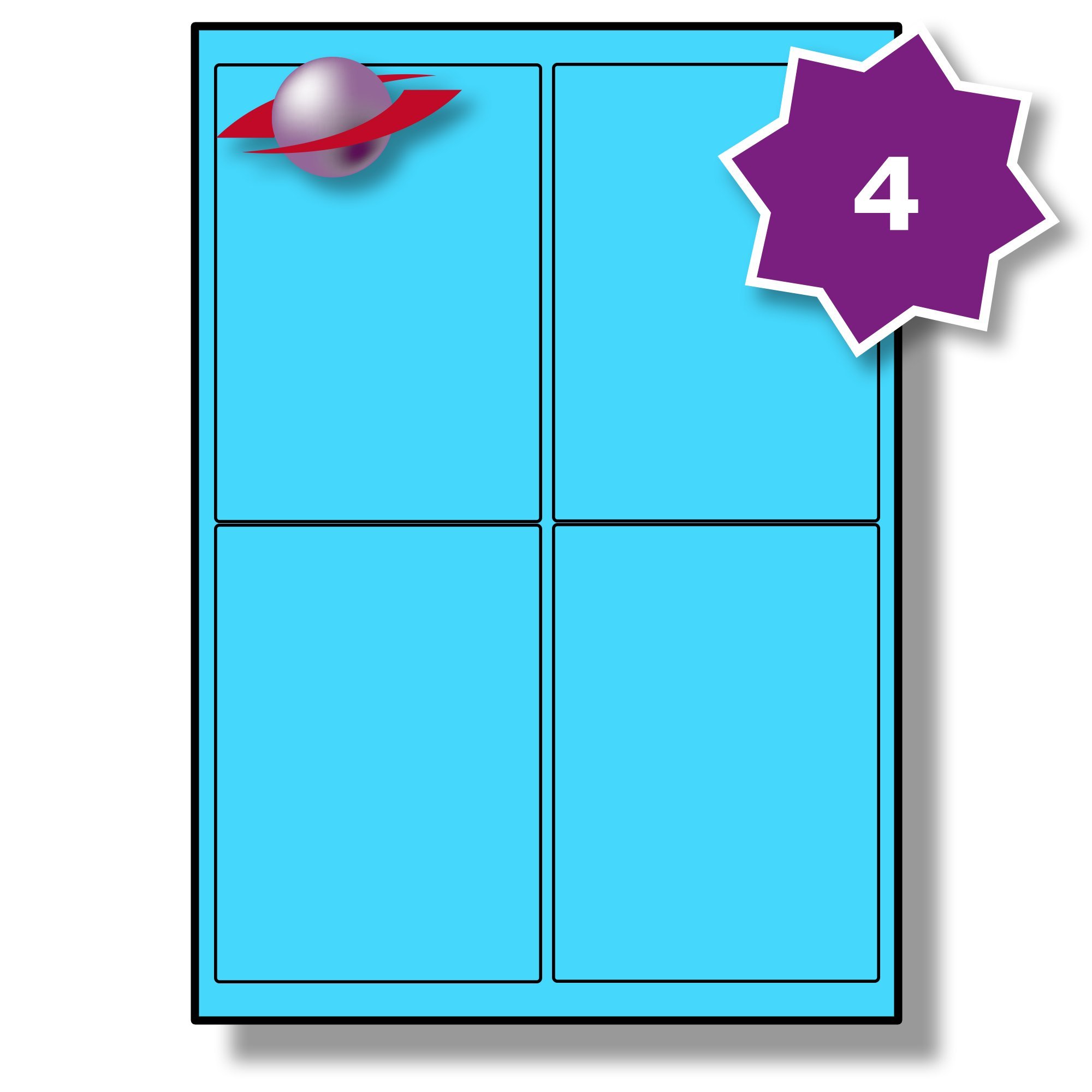 Label Planet® 4 Per Sheet, 25 Sheets (100 Blue Labels). Coloured Paper Labels Rounded Corners, 99.1 x 139mm, LP4/99 C.