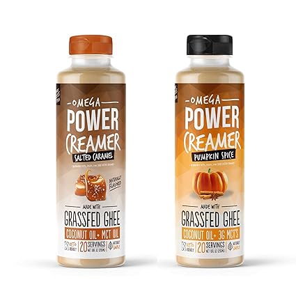Omega Powercreamer Keto Coffee Creamer Sweet Pack Pumpkin Spice Salted Caramel Grass Fed Ghee Mct