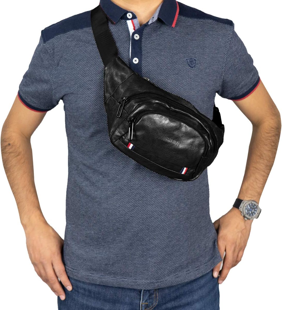 Cangurera, Riñonera, Casual para hombre (NEGRO) Ropa