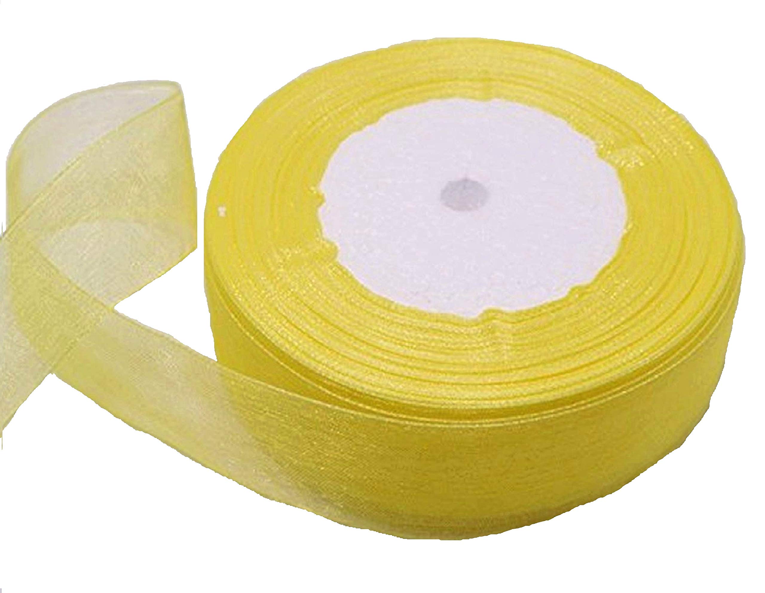 20mm Organza Ribbon 44 Mtrs Gift Wrap Ribbon, Ribbons for Gift Wrapping, Christmas Ribbon, Gift Wrapping Ribbon for Crafting, Wedding Party Decor (Yellow)
