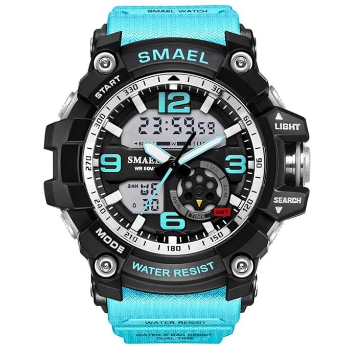 SMAEL Mens Analog Digtal Sport Wrist Watch Dual Quartz Movement Backlight with Water Resistant (blue)