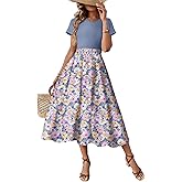 Dokotoo Women's Summer 2025 Maxi Dress Ruffle Short Sleeve Casual Floral Print Long Flowy Dresses