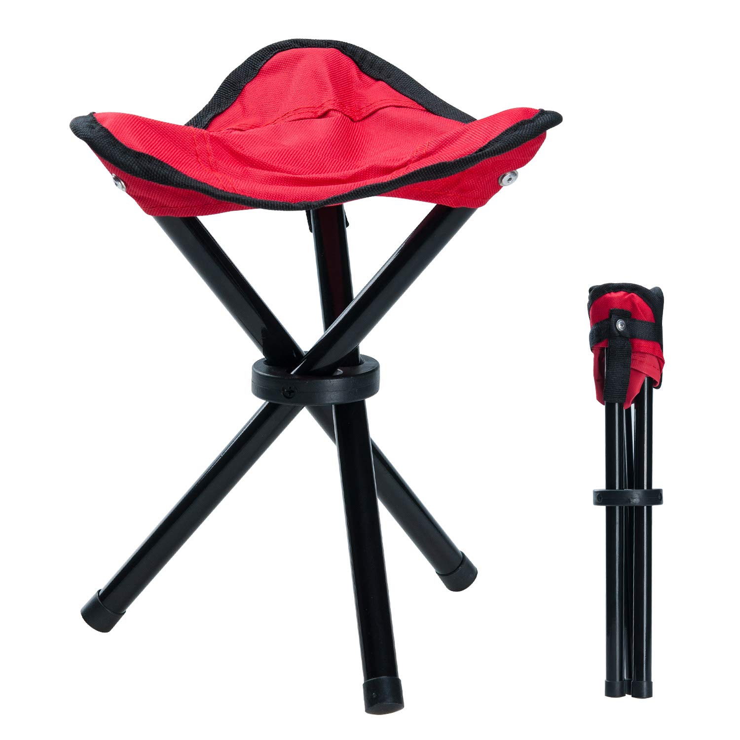 COVVY Outdoor Tripod Stool Portable Foldable Small 3-Legged Canvas Chair for Hiking Camping Fishing Picnic Beach BBQ Travel Backpacking Garden Seat (Red)