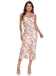 Women's Spaghetti Strap Midi Satin Silk Dresses