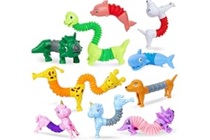 Kabvry Animal Pop Tubes Fidget Toys 10PCS, Sensory Toys for Autism & Stress Relief, Travel Toys for Car and Airplane, Christmas Stocking Stuffers for Kids & Toddlers