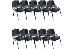 WAHSON OFFICE CHAIRS Vinyl Leather Reception Chairs with Desk Attached, Black Stackable Waiting Room Chairs, Black Classroom Chair for Student/Office/Conference Room/Meeting/Church, 10-Packs