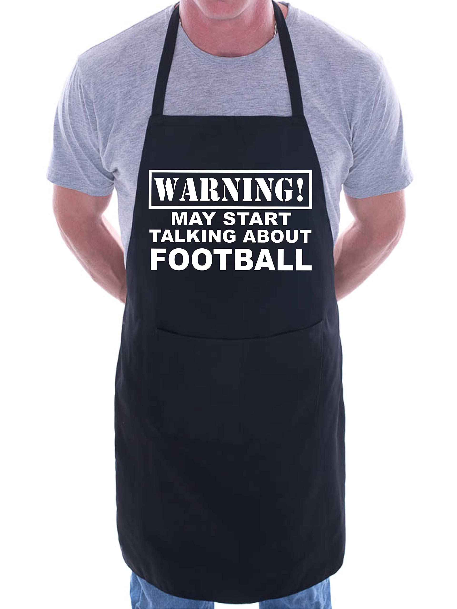Print4U Warning May Talk About Football Fan Funny BBQ Novelty Cooking Apron Black