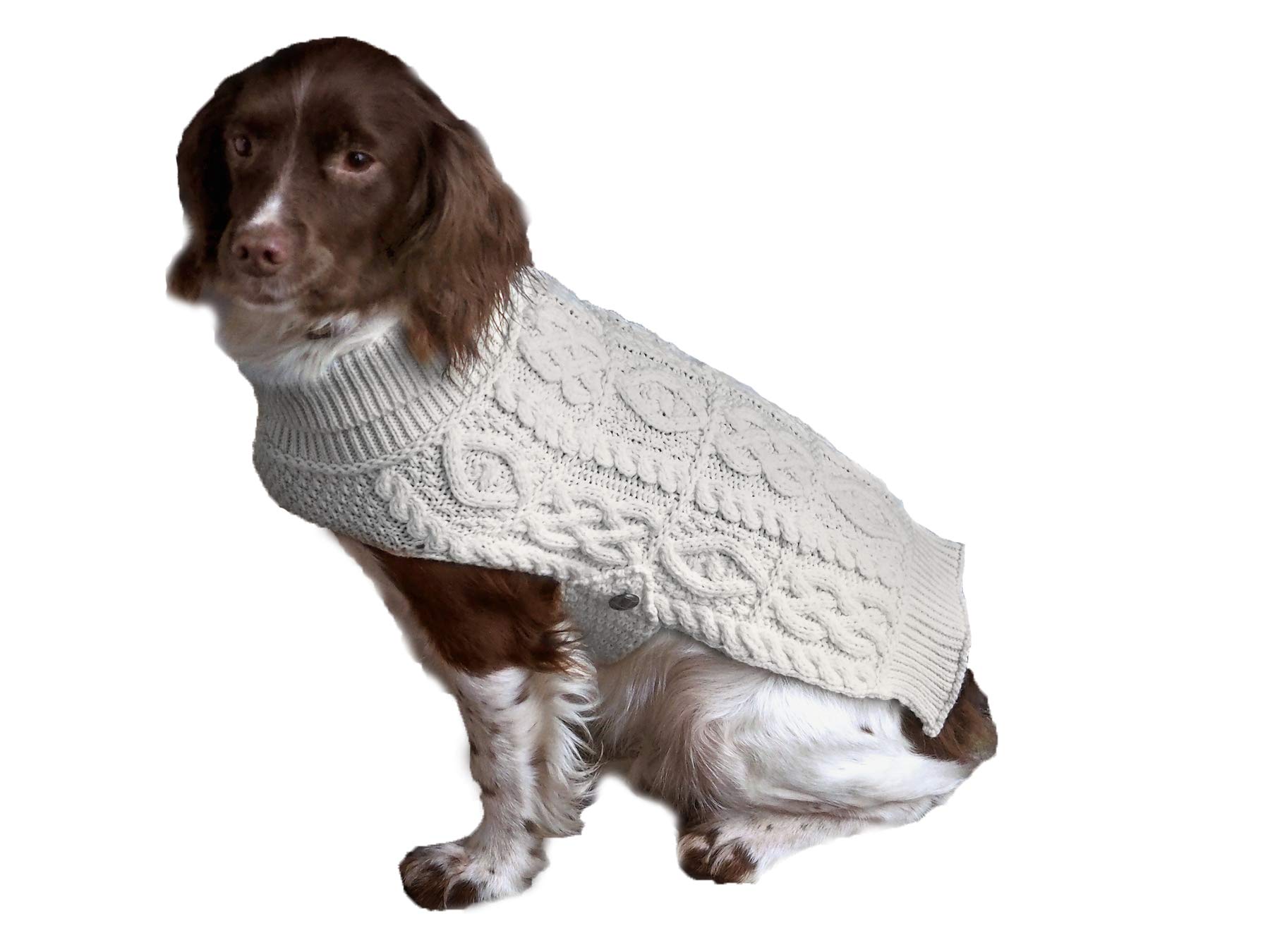 Aran Crafts Dog Irish Cable Knit Wool Soft Buttoned Coat for Dogs (R4523-M-NAT)