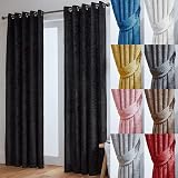 John Aird Crushed Velvet Eyelet Curtains Black 46x54 Pair