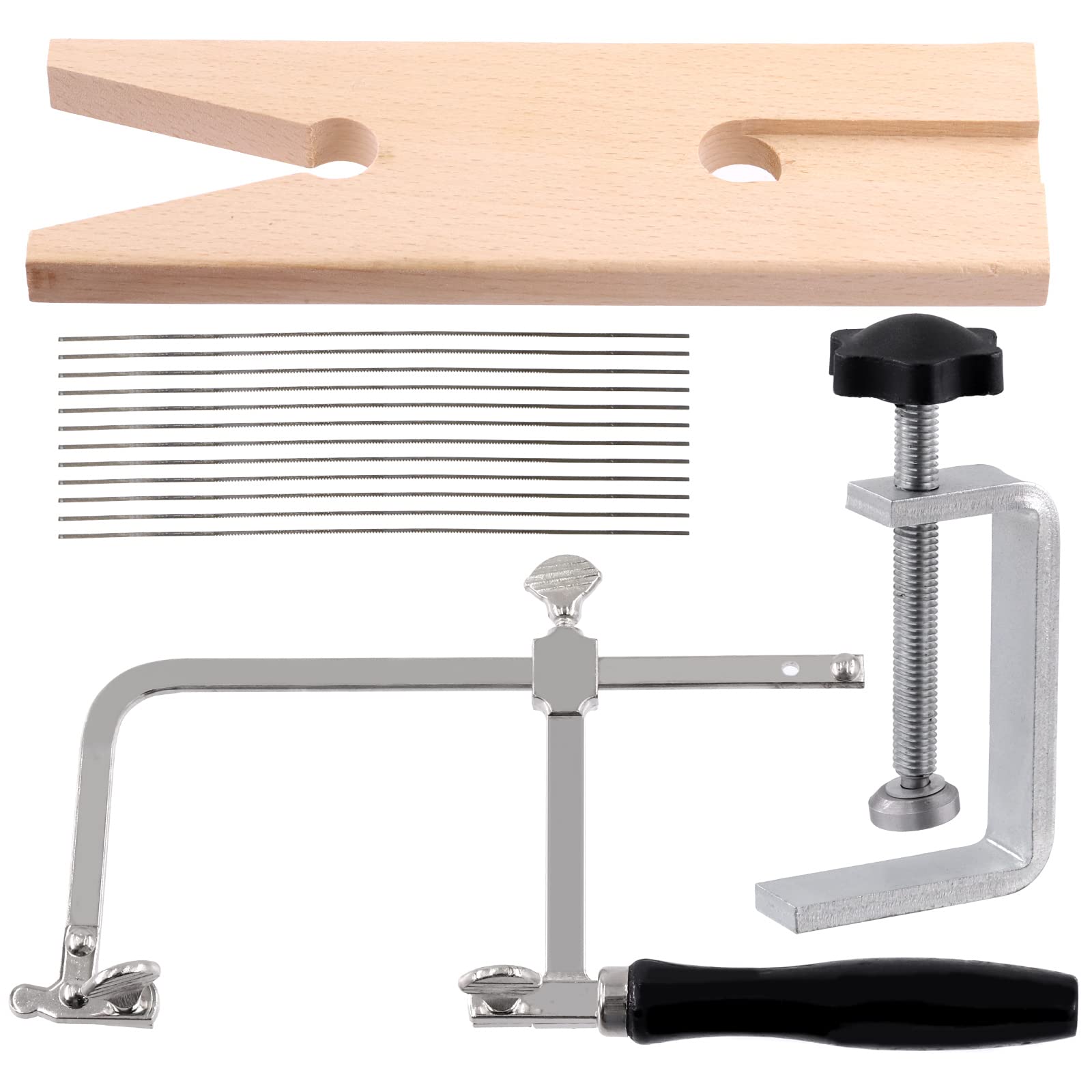 Mardatt 14Pcs 3 in 1 Professional Jewelers Saw Kit Includes V-Slot Bench Pin Clamp, Adjustable Saw Frame and Piercing Coping Saw Blades Jewelers Tools for Metal Wood Wax Ring Precision Cutting