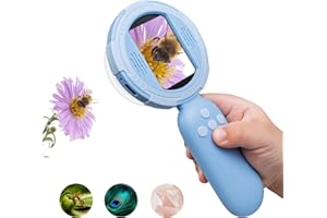 TINYLENS Mia Kids Microscope, Mini Digital Microscope for Kids with 2'' IPS Screen, Handheld Mini Scope Educational Science Toy Kit, Christmas/Birthday Gifts for Kids Aged 3-6,7-12 (Blue)