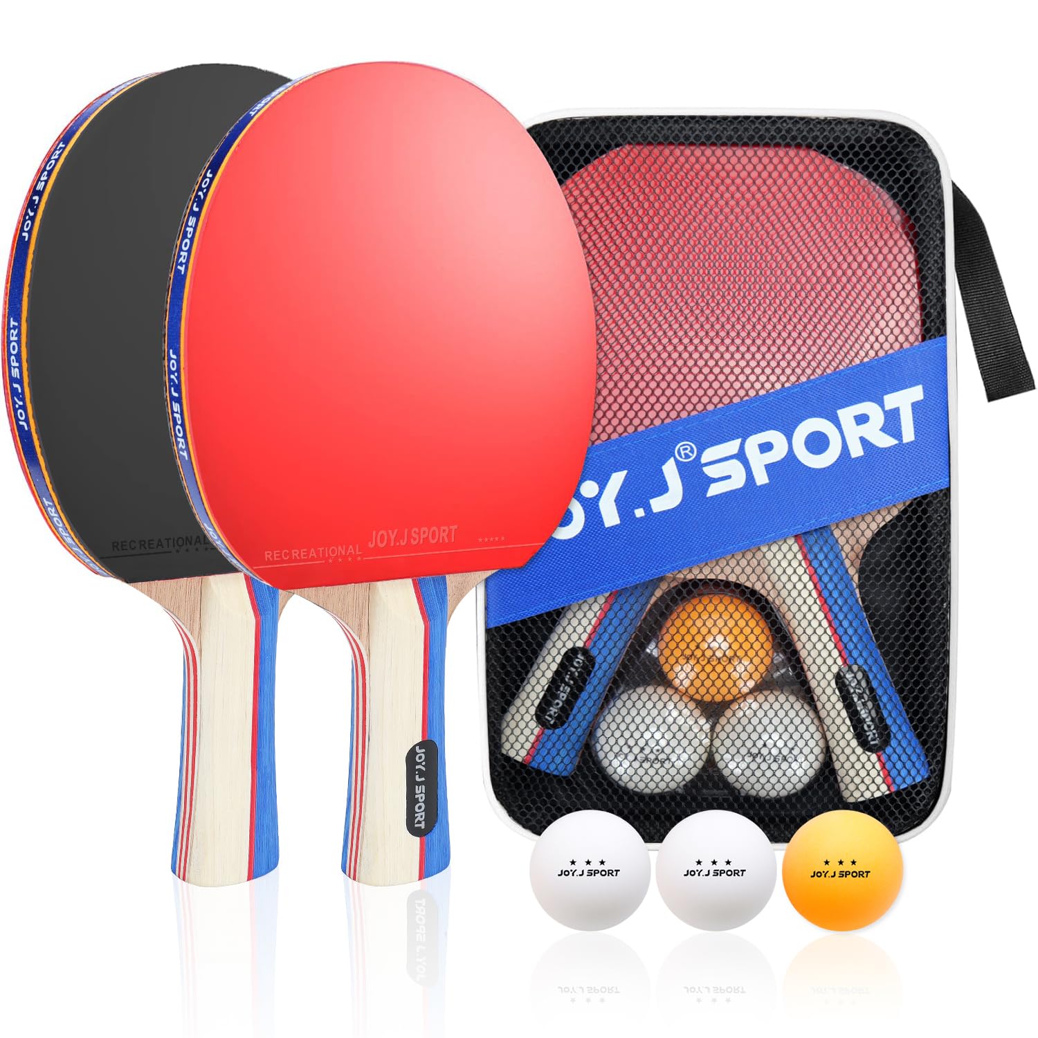 Table Tennis Bats and Balls Set, Portable Table Tennis Paddles with Balls, Professional Ping Pong Set for 2 or 4 Players with Portable Bag (2 TT Bats)