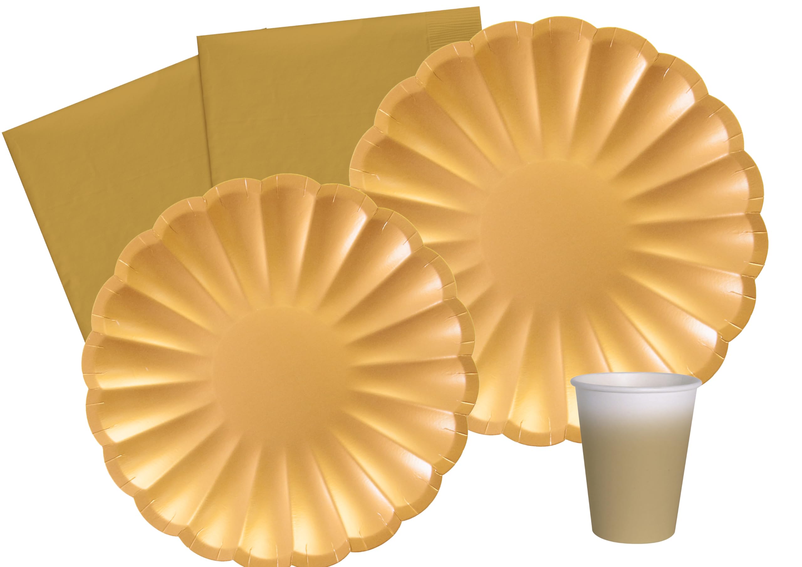 Ciao AZ155 Party Tableware Set Flower Shape for 8 people (44 pcs: plates, cups, napkins) in compostable paper, gold