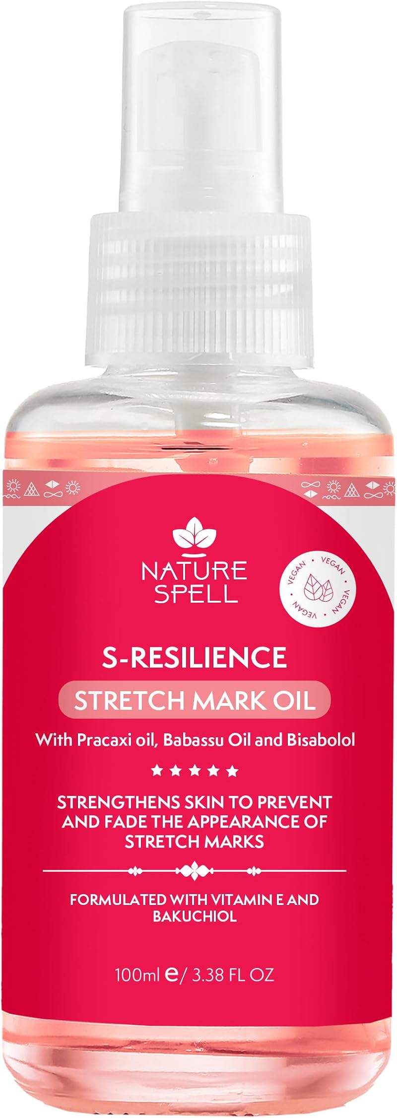 Nature Spell Stretch Mark Body Oil Vitamin E Vegan 100ml Skin Elasticity Scar