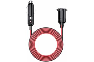 KEWIG 12/24V Car Cigarette Lighter Extension Cord - 4.9FT Cigarette Lighter Plug Cable- 16AWG Heavy Duty Extension Cable with 15A Fuse and LED Indicator