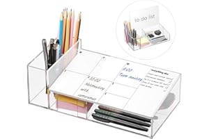 Neatsure Acrylic Desktop Whiteboard Weekly Planner, Dry Erase Calendar White Board with Storage Caddy, Desk to Do List Memo Buddy for Office, School and Home, 4 Markers & 1 Eraser Included, Clear