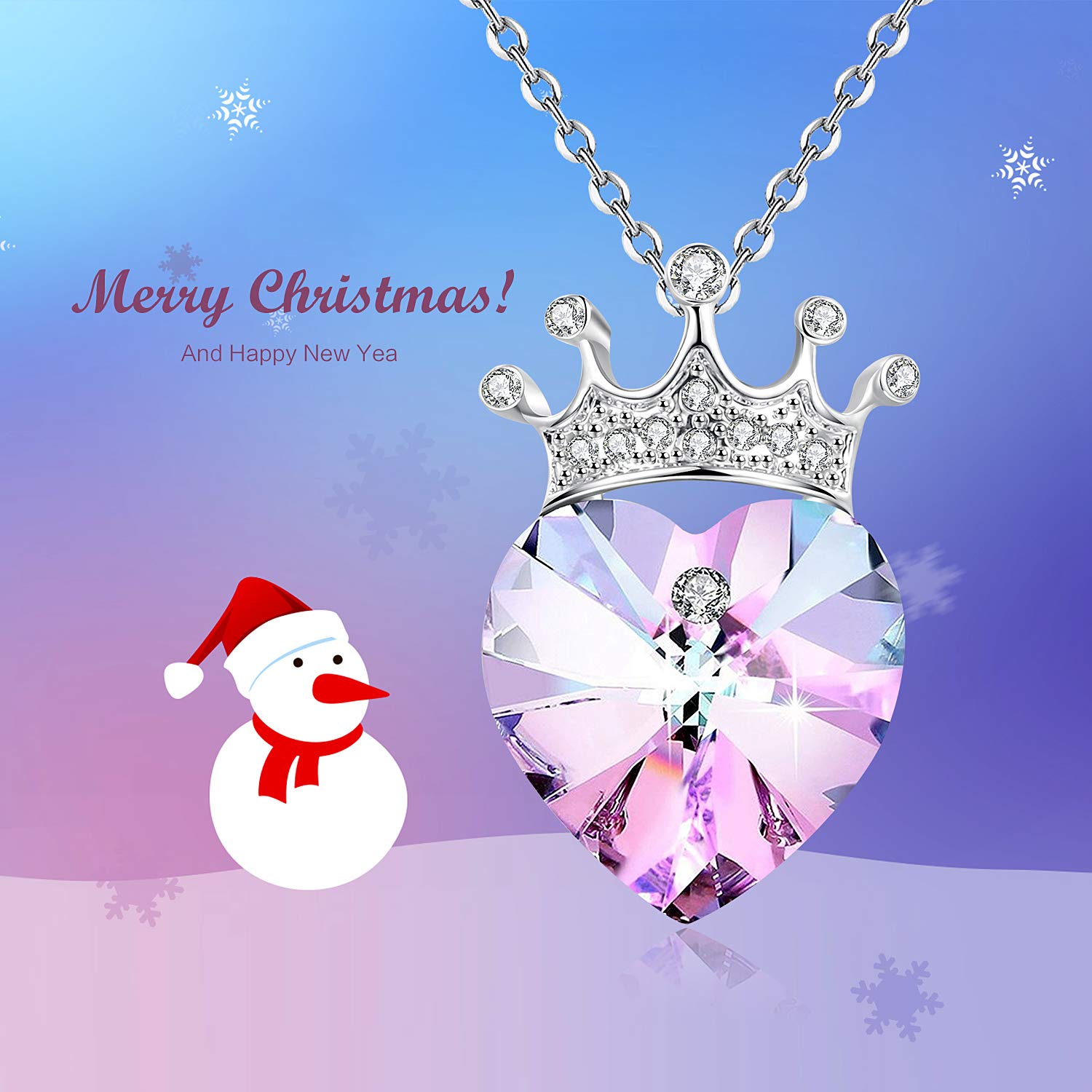 Angelady Love Queen Crown Purple Love Heart Pendant Necklace Chain with Amethyst for Women Girls, Gift for Mother Mom Wife Girlfriend, Crystal from Swarovski