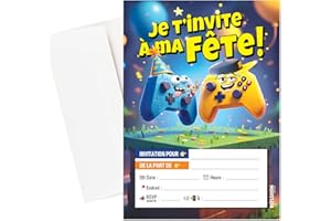 Carte invitation fete enfant francais JEUX VIDEO - Invitation fete enfant francais avec enveloppes ( lot de 15 cartes et 15 e