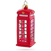 Red Telephone Booth in London, United Kingdom Blown Glass Christmas Ornament