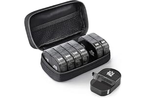 AUVON Canvas Bag Travel Pill Organizer 2 Times a Day, Large AM/PM Weekly Pill Box 7 Day Pill Case with Portable Black Zipper Cloth Bag for Holding Supplements, Vitamins and Fish Oils