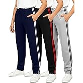 Real Essentials 3 Pack: Boys' Tricot Open Bottom Sweatpants - Athletic Running Pants with Pockets for Kids Teens Youth