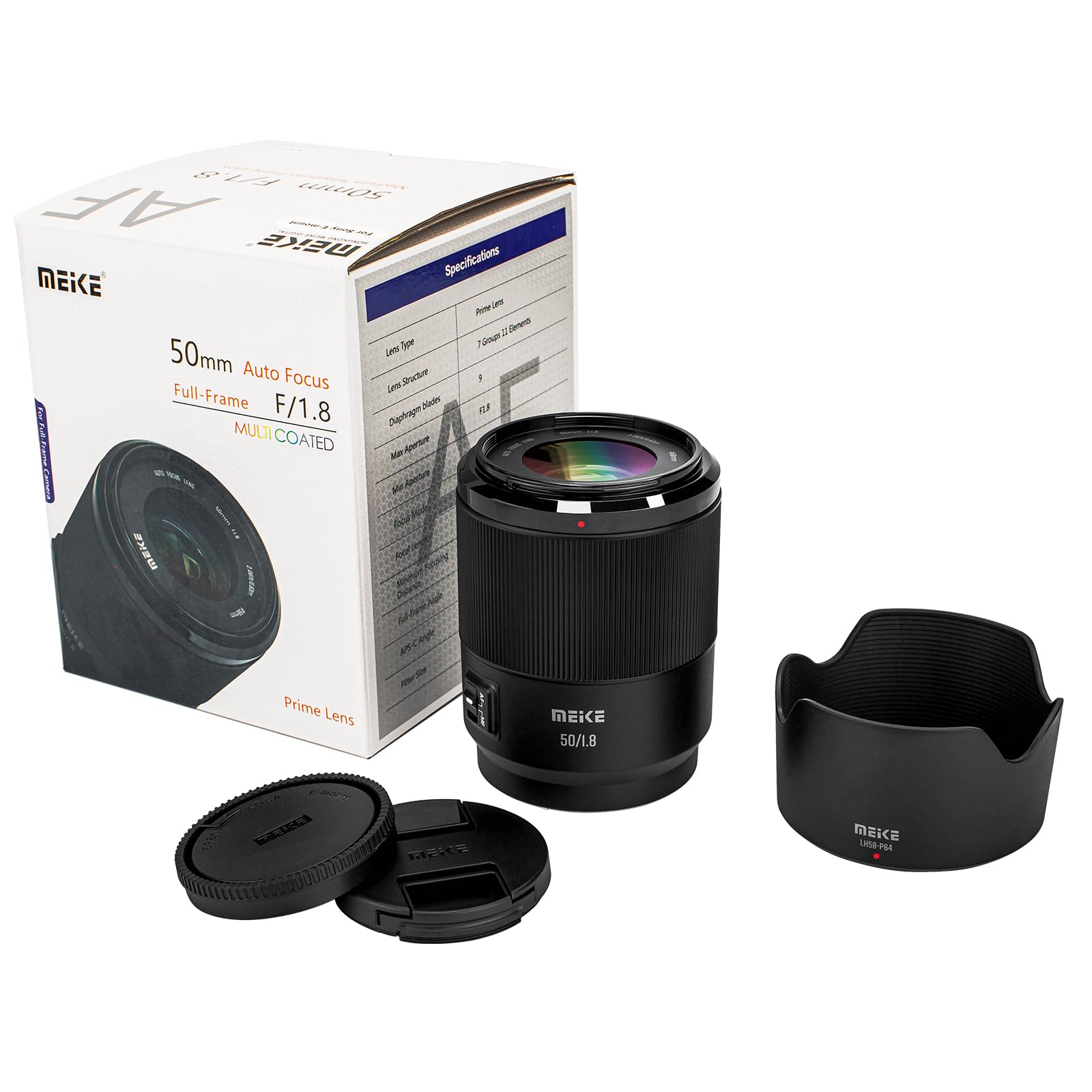 Meike 50mm F1.8 Full Frame AF STM(Stepping Motor) Lens Standard Aperture Auto Focus Fixed Prime Portrait Lenses for Sony E Mount Mirrorless Cameras A9 A7III A7II A7 A7R3 A7R4 A6500 A6300