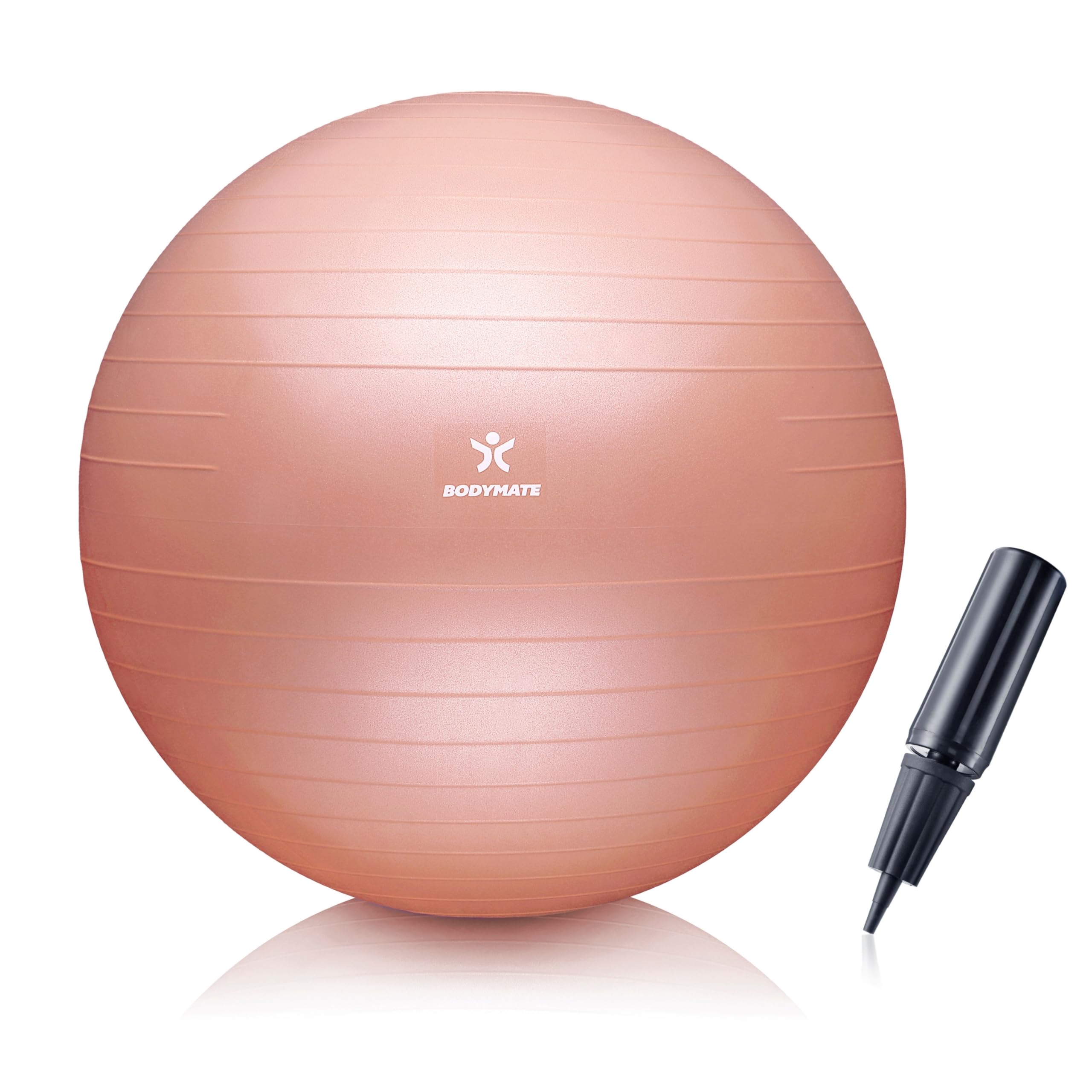 BODYMATE Exercise Ball - E-book with exercise guides included - Gym-quality Swiss balls for fitness, birthing, pregnancy - Air pump included - Anti-Burst - 55cm - New Rose Gold — image 1