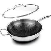WHIFUTENS Wok Pan with Lid,12.6 inch Hybrid Woks & Stir-fry Pans Nonstick Stainless Steel Cookware, Cooking Wok for Induction Cooktop, Double Coated Honeycomb Pan