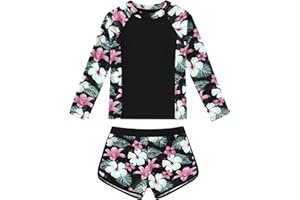Ghteas Girls Rash Guard Long Sleeve Swimsuit 2 Piece Bathing Suit UPF 50+ Summer Beach Swimwear for Girl 5-14 Years