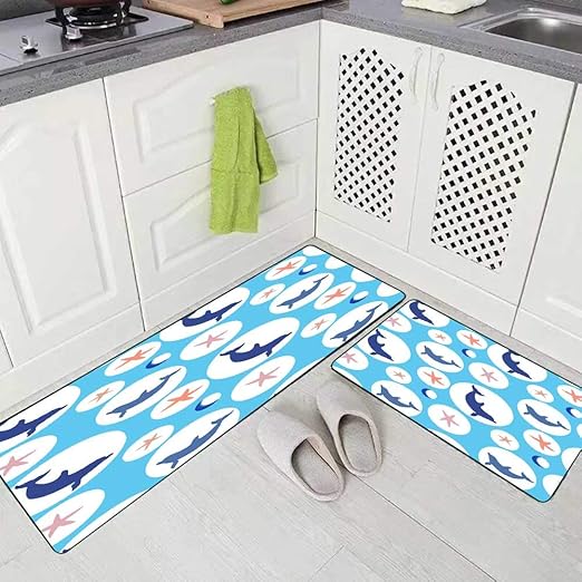 Amazon Com Fullentiart Rugs For Kitchen Rug Kitchen Sink Kitchen Rugs And Mats Kitchen Floor Rug Marine Pattern Summer Vacation Modern Fashionable Background Sea Kitchen Rugs Non Skid 2 Pieces 17x48 17x24inches Kitchen