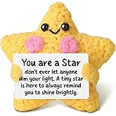 Crochet Star Plush - Encouragement Gift for Women & Kids, Positive Affirmations Desk Decor, Handmade Emotional Comfort Support Toy for Best Friend, Daughter, Son - Cheer Up & Thinking of You Gift