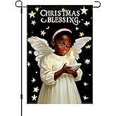 HOMETITUTE African Christmas Blessing Garden Flag 12x18 Inch Double Sided Angel Girl Stars Flags Holiday Outdoor Winter Yard Banner Inspirational Christmas Welcome Flag for Farmhouse Decor