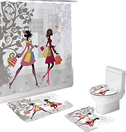 Juego de 4 piezas de baño para adolescente, diseño retro de compras en