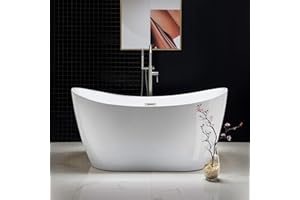 WOODBRIDGE 59" Acrylic Freestanding Bathtub Contemporary Soaking Tub with Brushed Nickel Overflow and Drain B-0016 -B/N-Drain &O