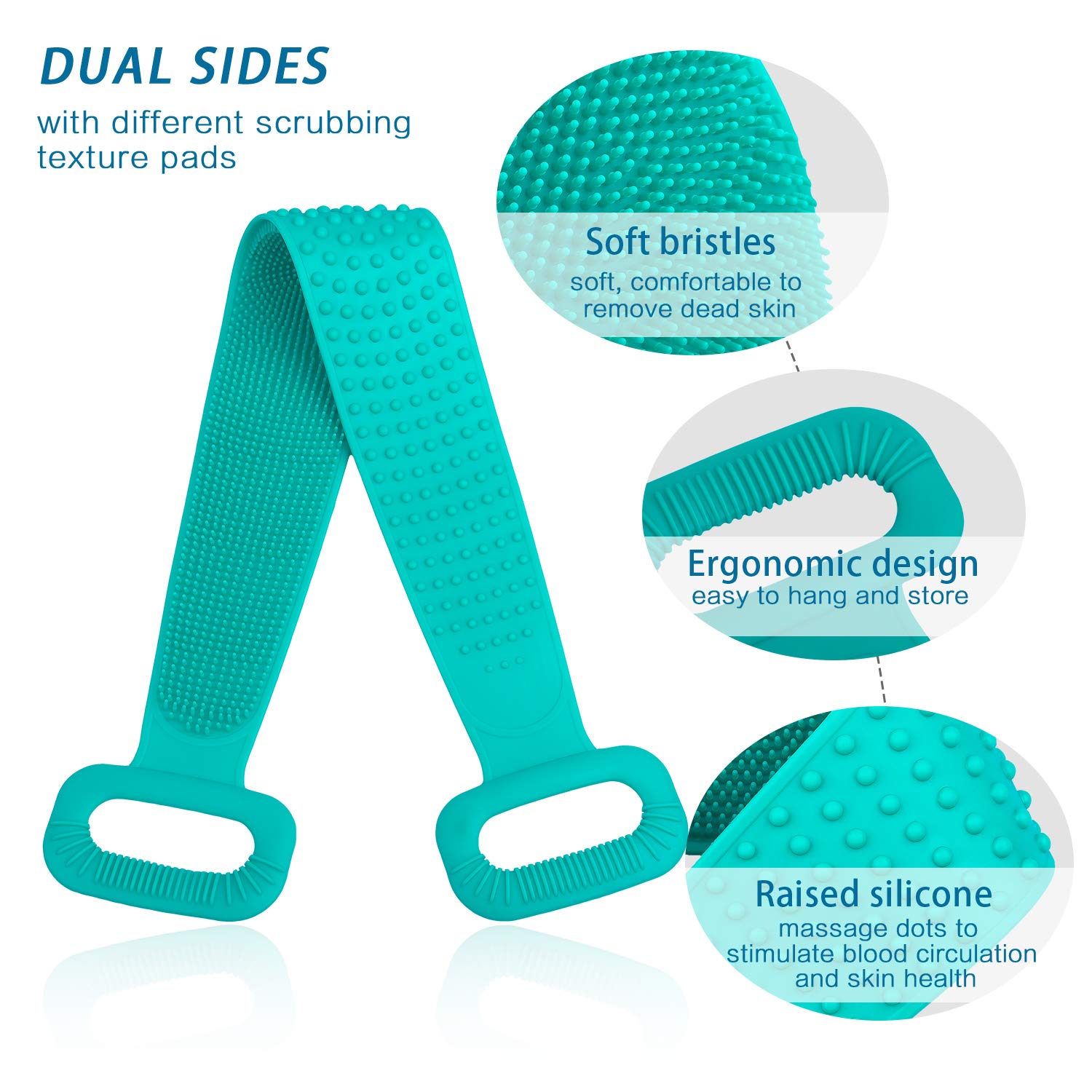 HORHORUP Silicone Back Scrubber for Shower, 30inch Extra Long Exfoliating Bath Body Brush with Double Side Silicone, Deep Clean & Invigorate Skin, Long Handle Body Scrubber for Men, Women (Green) : Beauty