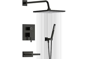 Esnbia Shower System with Tub Spout,Blak Bathtub Shower Faucet Set,10 Inches Rain Shower Heads with Handheld Spary Combo, Tub Shower Kit with 3-Way Shower Valve, Matte Black