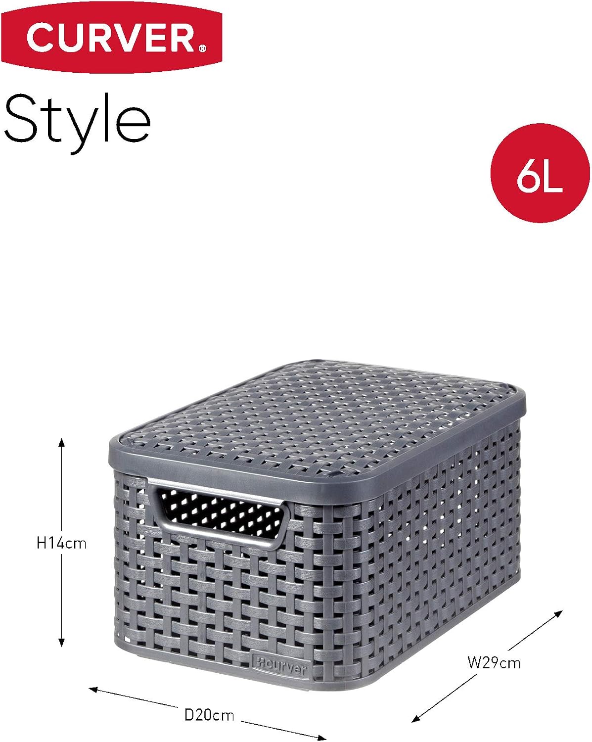 CURVER Style Set of 3 Baskets with Lid, Size S, 7 L, Anthracite - Image 4