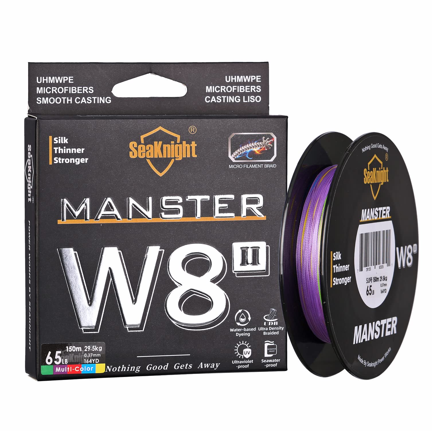 Seaknight W8 II 8 Strands Braided Lines 150M Smooth PE Braid Multifilament Wire Carp Fishing Lines Double Coating UV-proof Saltwater-proof Fishing Line for Sea Fishing 15-100LB